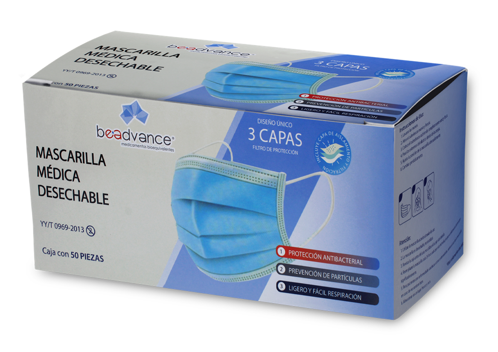 CUBREBOCA ESTERIL 3 CAPAS 1 CAJA C/50 PZ